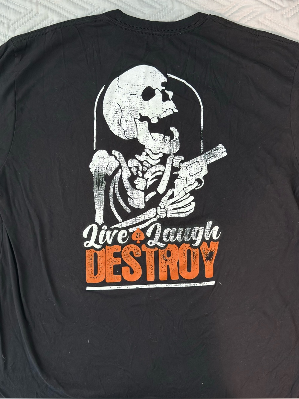 Zero Foxtrot XL Graphic Tee Black live Laugh Destroy skeleton